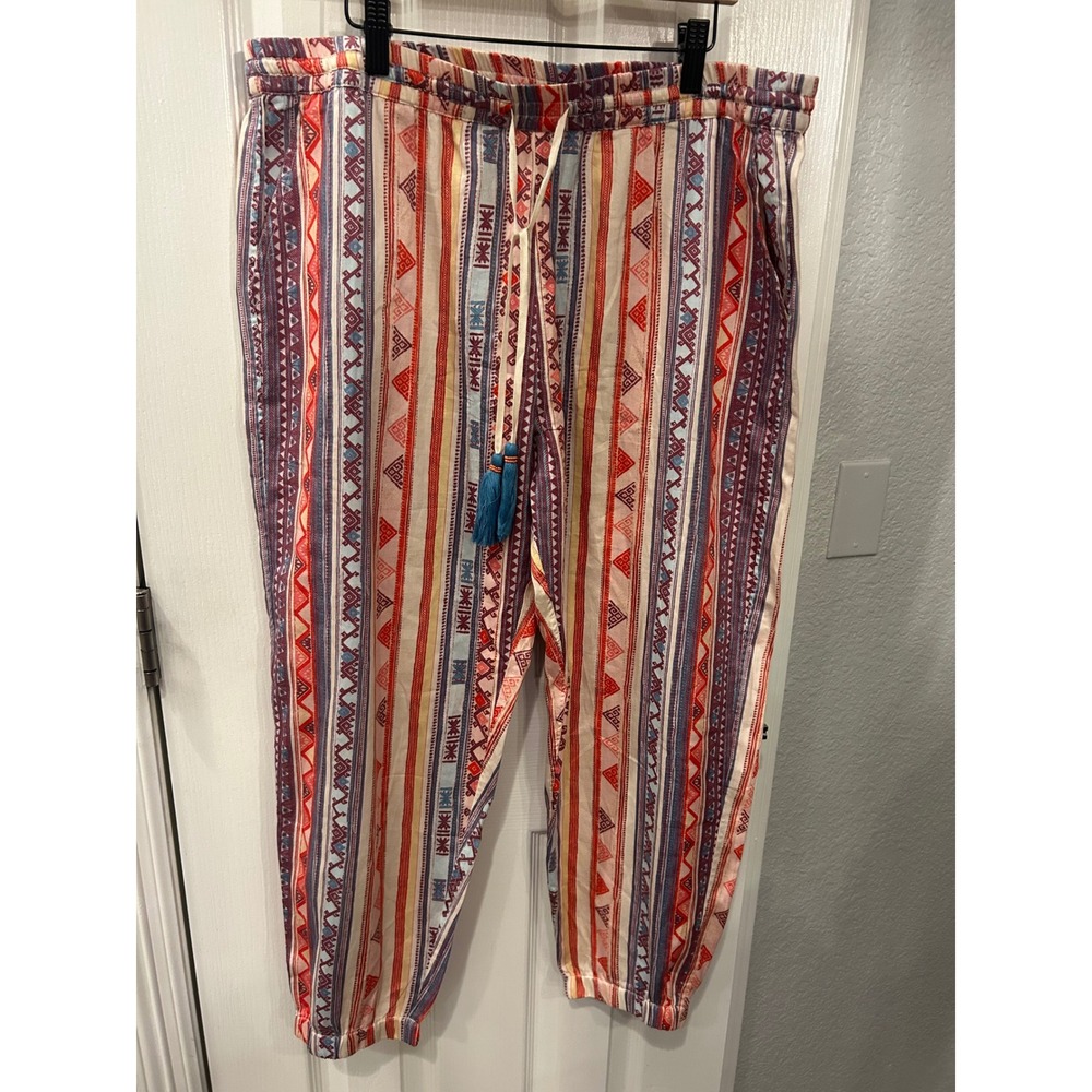 Sundance Jogger Pants‎ Multi-Color Geometric Stripe Tassel Boho Cotton PL